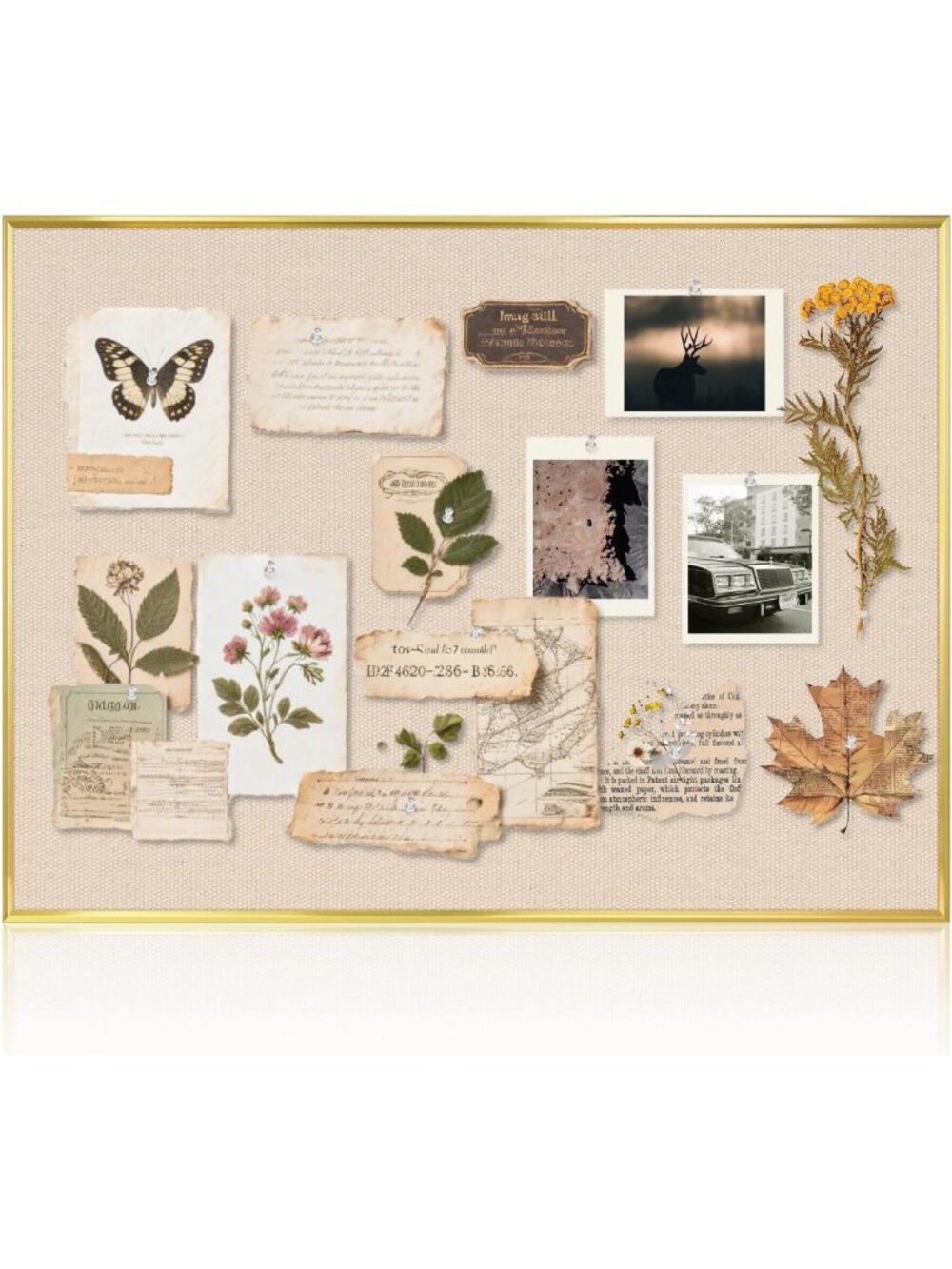 Linen Fabric Bulletin Board 36"x24" with Gold Frame - Decorative Vision Board